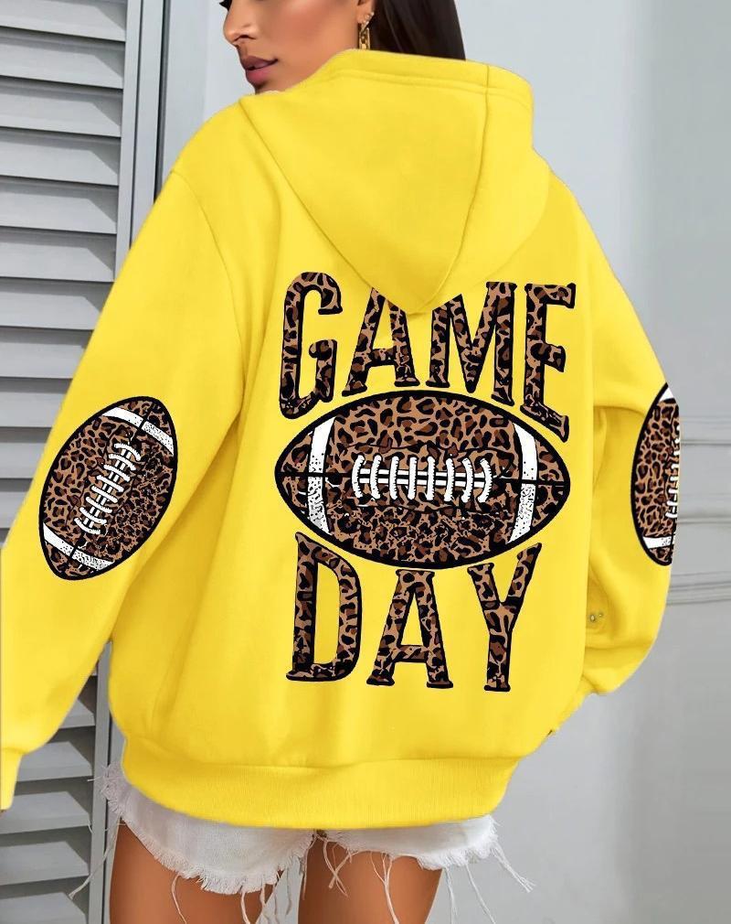Sudadera de Rugby Holgada con Estampado de Leopardo y Bolsillos para Mujer