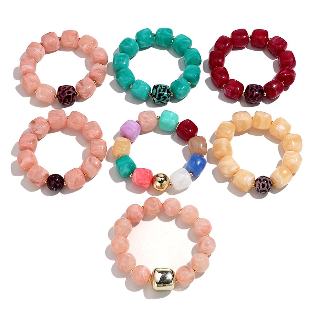 Colorful Acrylic Chunky Irregular Square Beaded Bracelet for Women Trendy Imitation Stone Resin Bracelets Fashion Jewelry Gifts