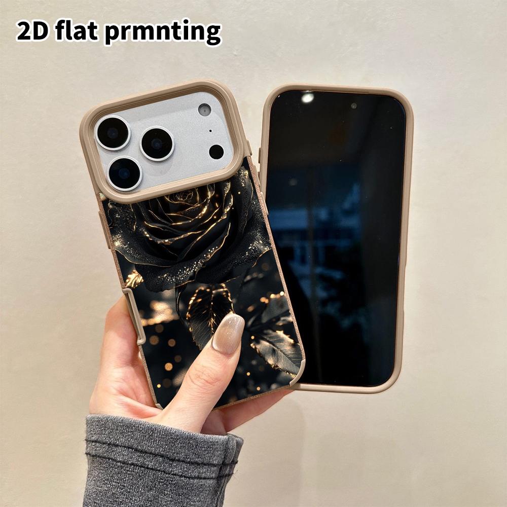 Phone Case: 2D flat lambskin suitable for iPhone 18, 17, 16, 15, 14, 13 Pro film protective case, bordered rose, Christmas and Halloween gift