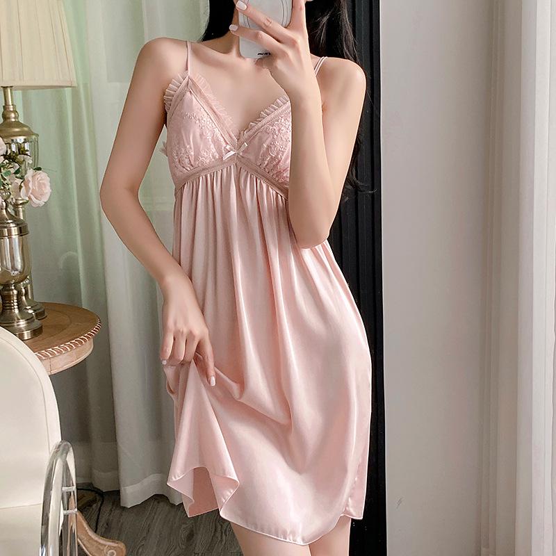 

Комплект ночной сорочки из ледяного шелка и кружева: Сексуальный женский раздельный купальник с нагрудными вкладышами для весны, лета и осени L [100—115 lbs]