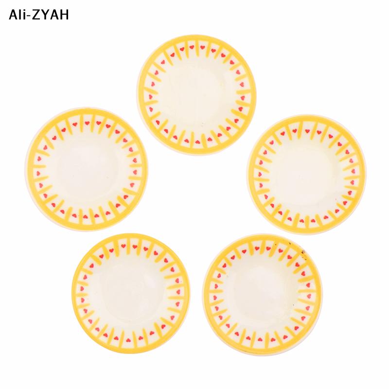 (YY)5Pcs 1/12 Dollhouse Miniature Accessories Plates Dishes Toy for Children Dollhouse Kitchen Decoration Kids Pretend Play Toys