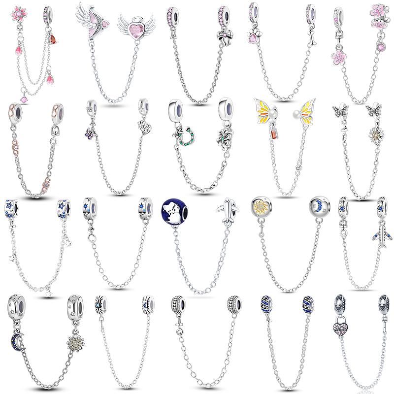 Copper Clips Copper Stars Moon Sun Daisy Clip Charms Butterfly Safety Chain Fit Original Bracelet Diy Jewelry Gifts