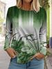 2024 Damenmode Oberteile Langarm Rundhals Pullover Casual Langarm T-Shirt Neu 3D-gedruckt Gestreift Farbverlauf Floralprint