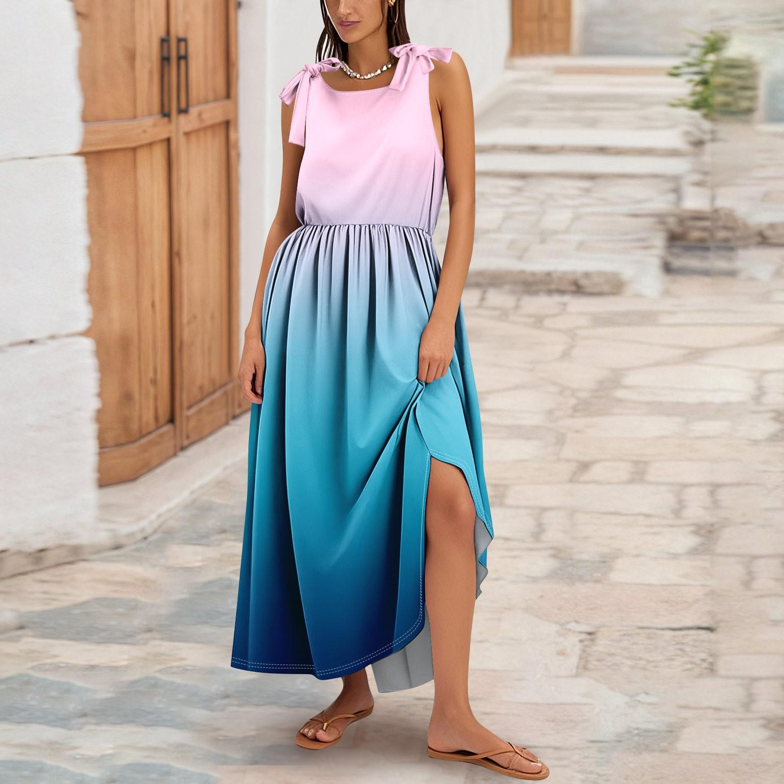 

Женское летнее модное платье-майка А-силуэта без рукавов повседневное платье с цветочным принтом/однотонными карманами XL розовый