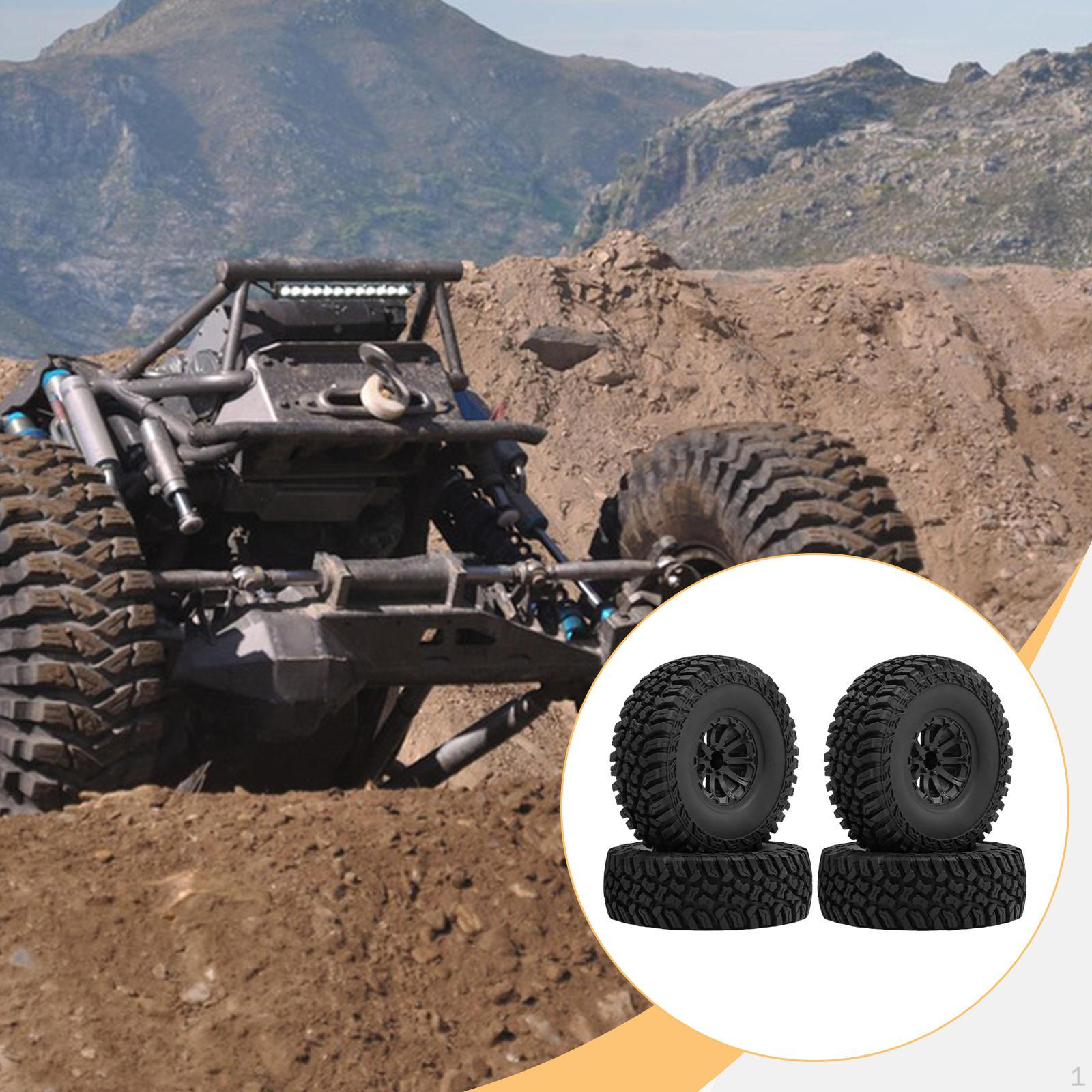 

4 Pieces 1/10 Model RC Crawler Tires Parts Accessory Repair Professional Rock Crawling for Black Wheel Hub