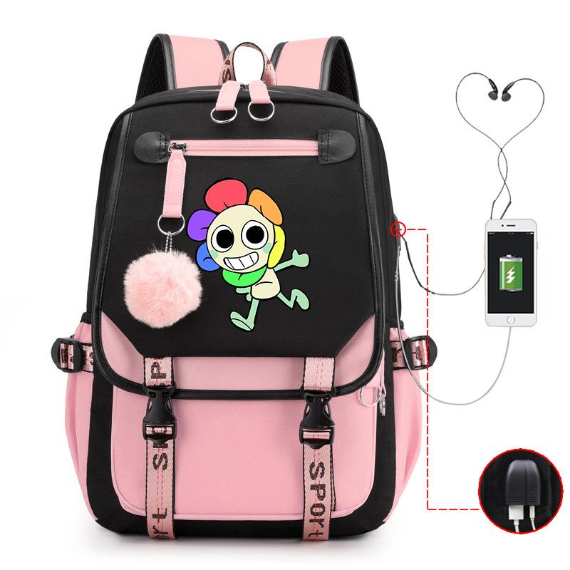 New 2025 Cartoon Game Printing Primary School Bag Large Capacity Contrasting Color Neutral USB Backpack