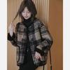 Plaid Woolen Spring and Autumn Lamb Loose Horns Fragrant Wind Plus Velvet Thick Woolen Coat Top