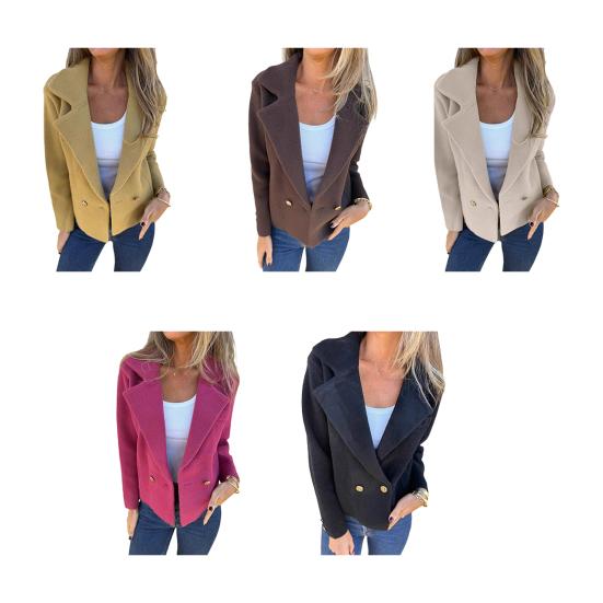 Women's Cropped Trench Coat Notched Lapel Double Breasted Pea Coat Office Work Blazer Jacket Fall Winter Outwear