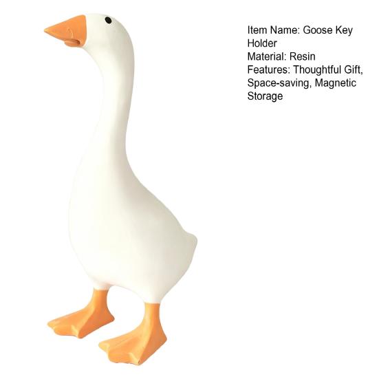Compact Key Storage Tool Magnetic Goose Holder, Resin Statue for Entryway Decor, Cute Animal Organizer Desktop Ornament with Mouth Metal And