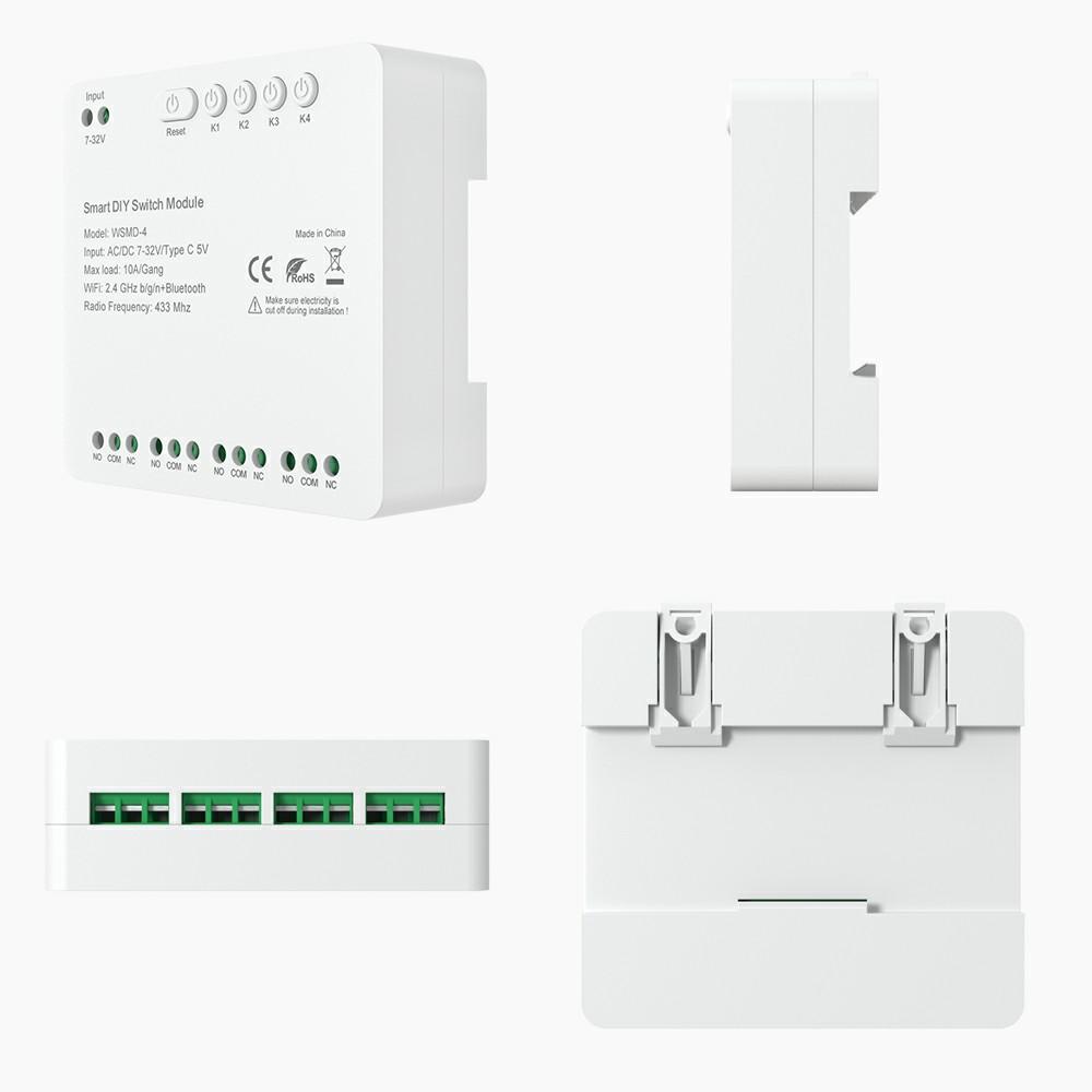 

ZWSMD-4 4 Channels WiFi+RF433 Smart Relay Module DIY Switch Remote Control DC/AC 7-32V