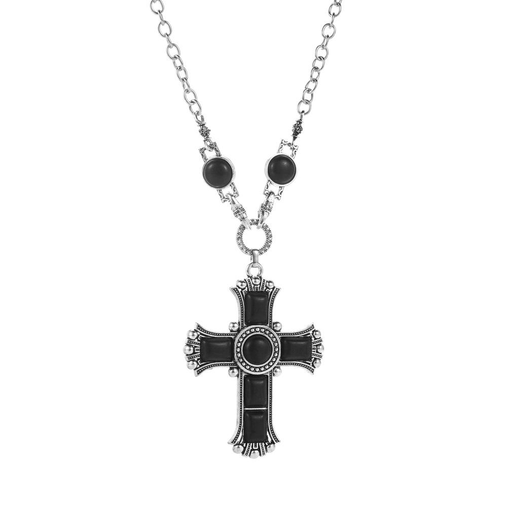 

Retro Exaggerated Personalized Cross-shaped Necklace with Multiple Layers of Alloy Sweater Chain Pendant Accessory for Women чорний