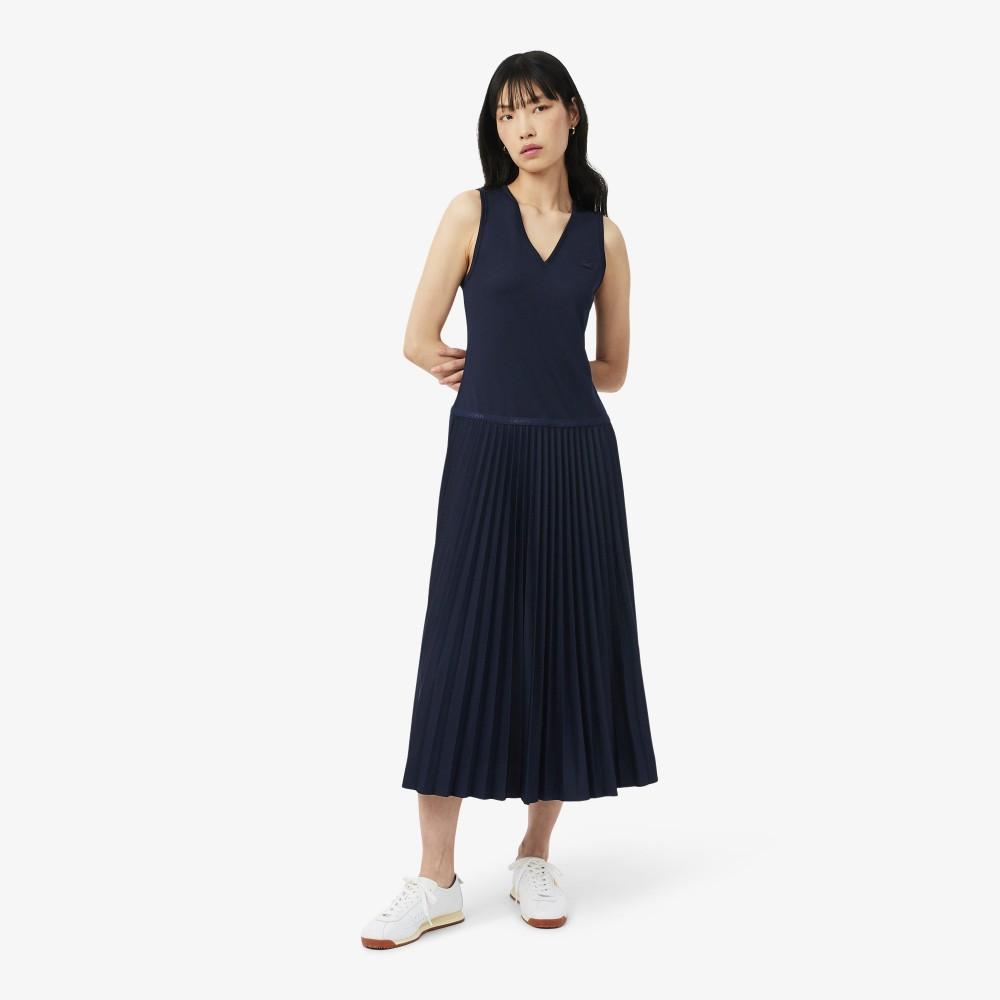 [lacoste] Women s V-Neck Sleeveless Pleated Dress EF8849-56G166 34