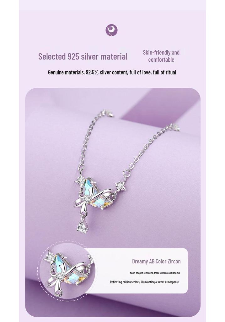 Tichia Moonlight Lover S925 Sterling Silver Necklace with Moon Color Zircon