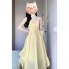 French Vacation Style V-neck Beach Dress Design Sense Niche Seaside Travel Sexy Suspender Dress Women's Summer