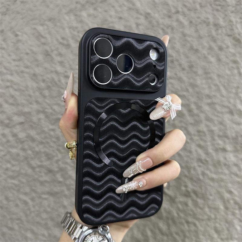 Drop-Proof Wave Pattern Magnetic iPhone Case with Lanyard Hole - Compatible with iPhone 11, 14, 15, 16 Pro Max, 17