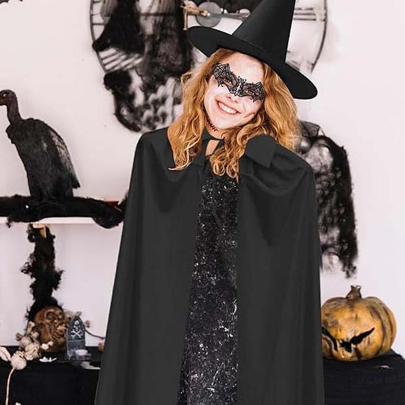 Women Witch Hat with Witch Cloak Lace Eye Mask Women Witch Cosplay Accessory Adult Halloween Costume for Masquerade