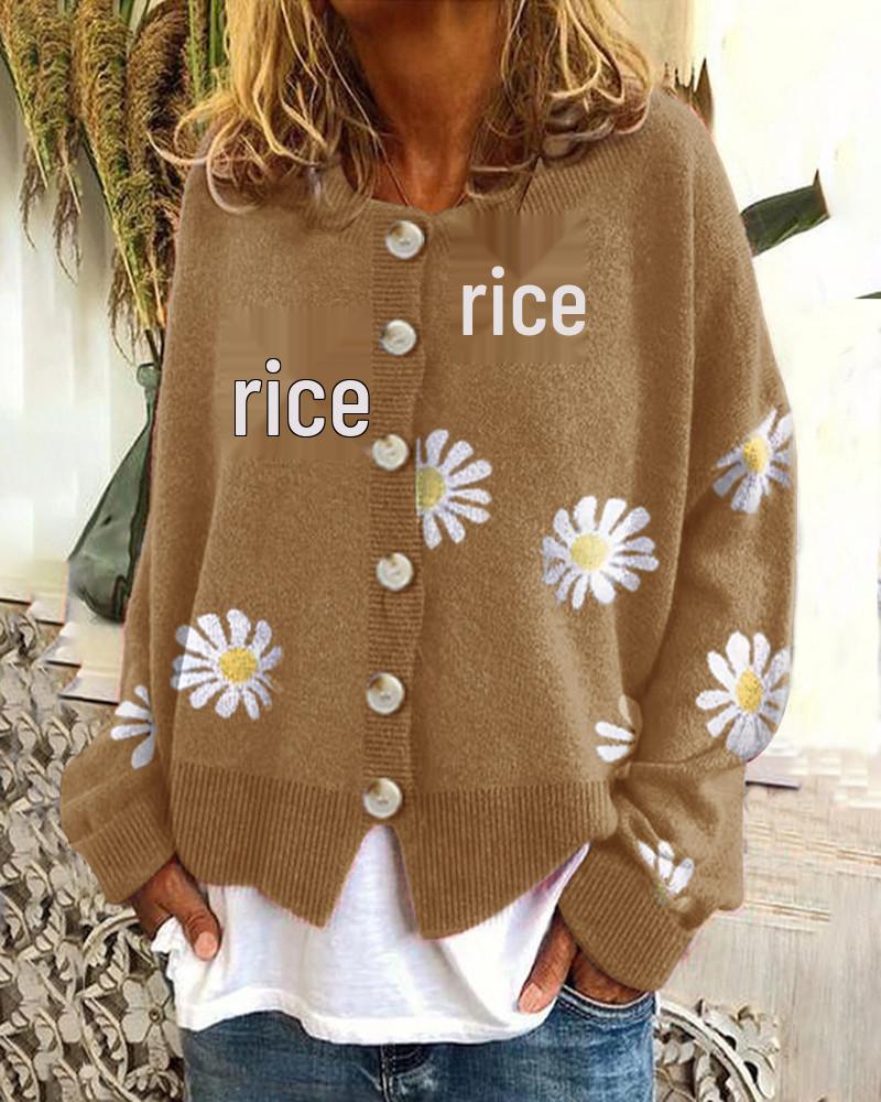Autumn & Winter Chrysanthemum Embroidered Women's Knit Cardigan Sweater