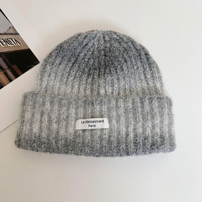 ins pink gradient wool hat women's autumn and winter versatile face small pullover hat ear protector knitted hat tide