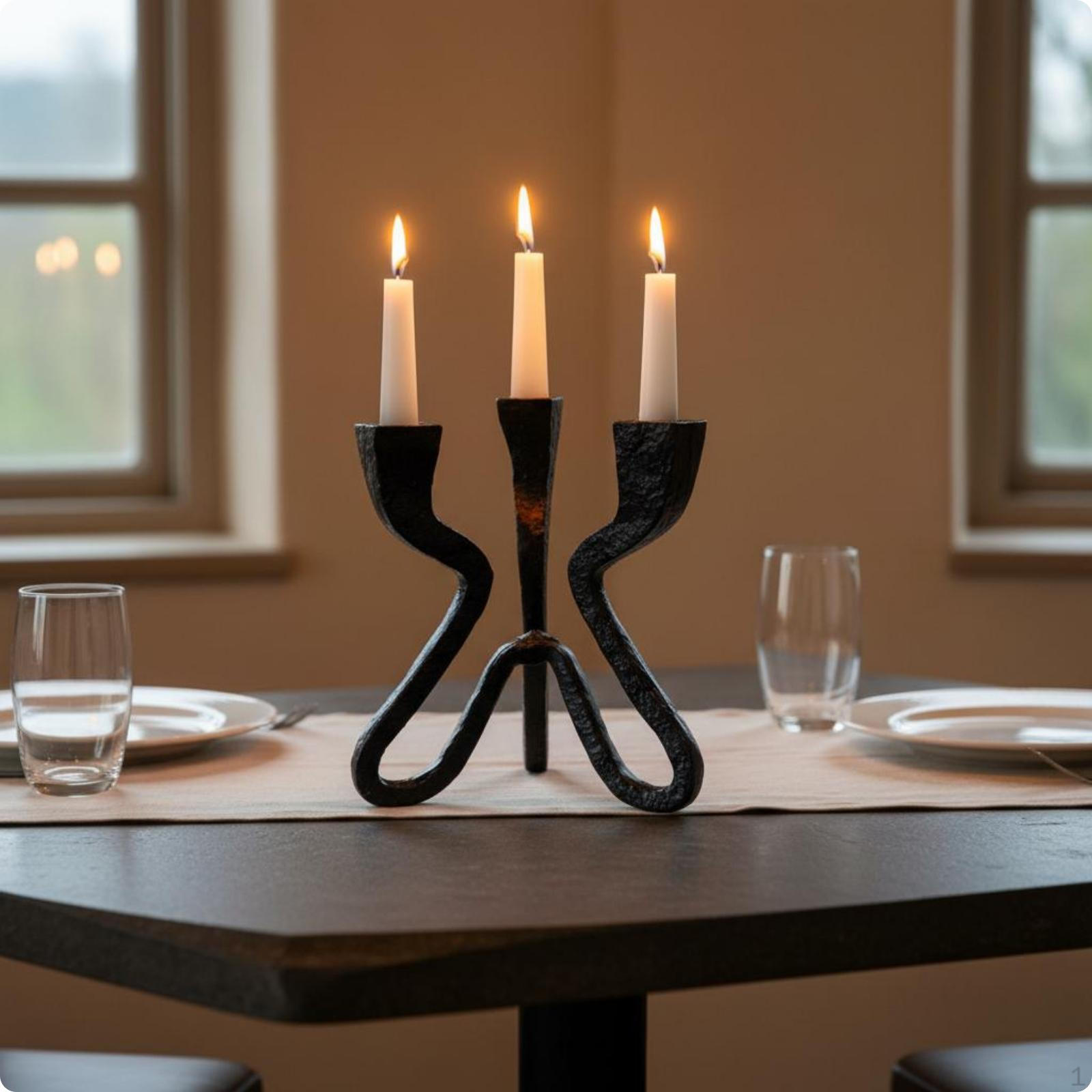 ThreeCup Candle Stand OpenFrame Sculptural Holder HandFinished Artistic Candlestick чёрный