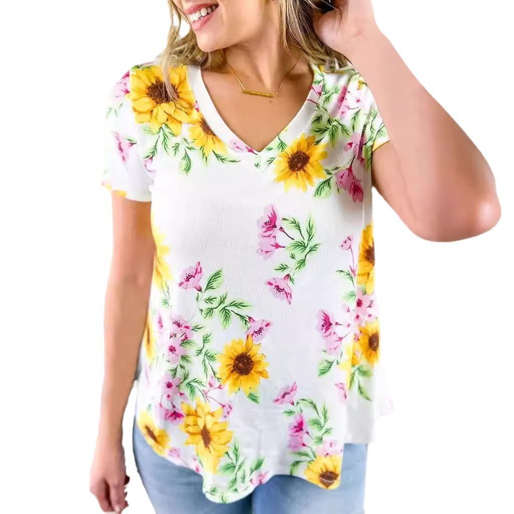 New Summer Women's V-neck Short Sleeve T-shirt with High Quality 3D Printed Animal Bird T-shirt