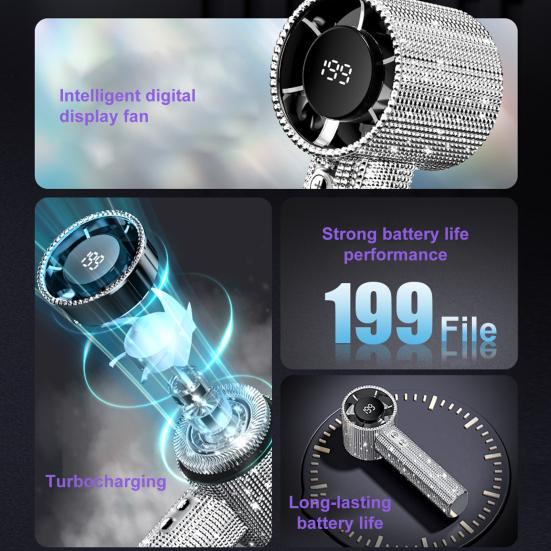 Přenosný vějíř s kamínky, LCD displej, 199 rychlostí, nastavitelný, dobíjecí přes USB, letní chladicí ventilátor, venkovní kempování, cestování, mini osobní ventilátor