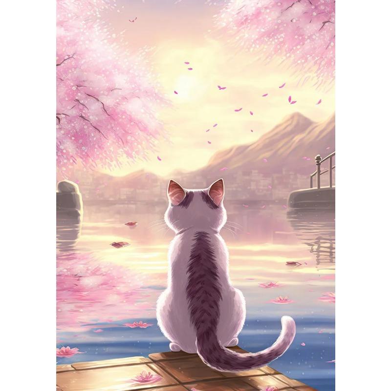 Japan Pop Art Cat Nature Cherry Blossom Landscape Canvas Poster Colorful Aesthetics Home Wall Cartoon Decor Bedroom Cafe Picture