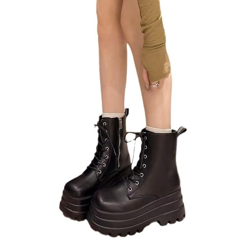 Spice girl style explosion heightening shoes 2025 new models show legs thin thick-soled British style short boots Martin boots high-heeled locomotiv