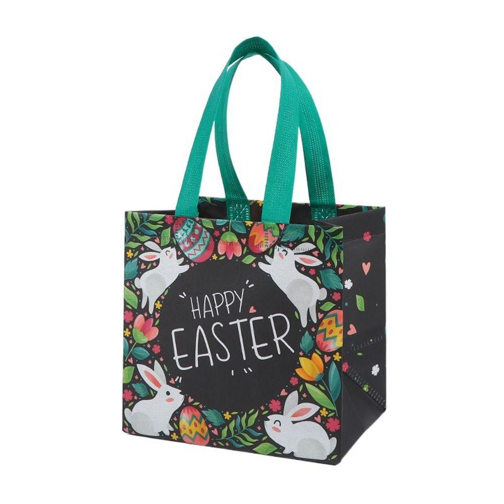 1PC Easter Gift Bag with Handle Protable Non-Woven Fabric Rabbit Egg Bunny Cute Candy Cookie Bag for Shopping Easter Party Decor