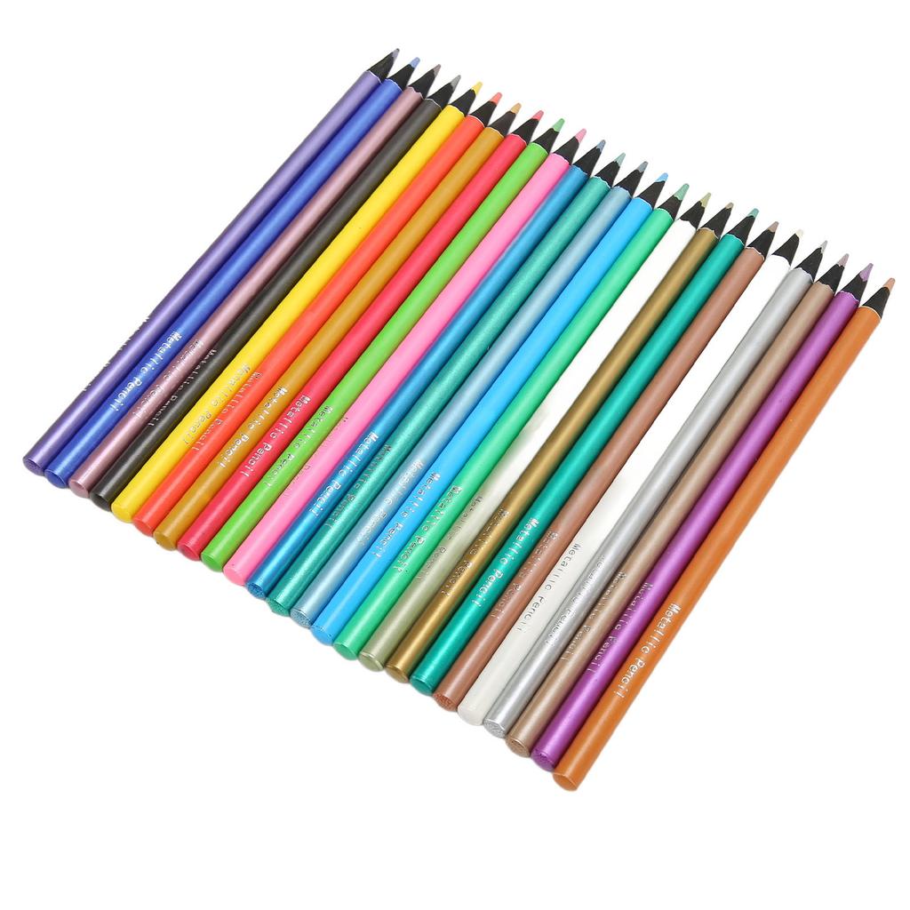 24pcs Colored Pencils 24 Color Metallic Wooden Barrel Coloring Pencils for Doodling Handbook Drawing