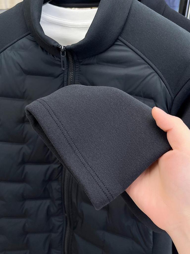 Men's Stand Collar Patchwork Down Jacket, Autumn/Winter 2025 Collection - Lightweight, Versatile, and Warm Casual Outerwear Cardigan.