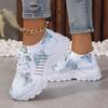 Women's White Sneakers Breathable Running Sneakers with Pastel Purple/Blue Lightweight Lace-Up Platform Shoes