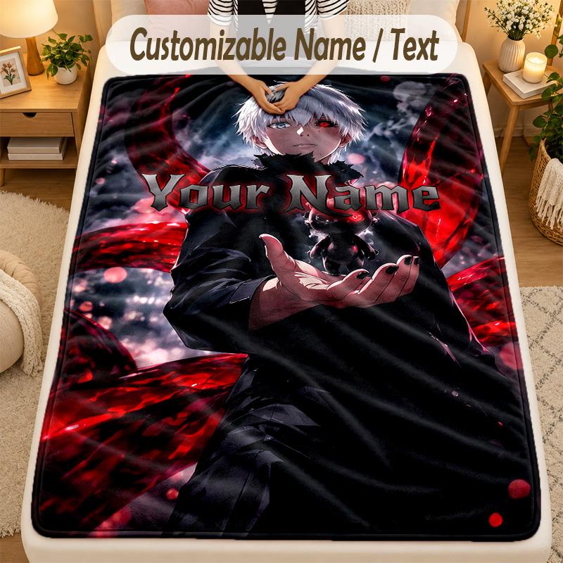 Flannel BlanketTokyo Ghoul Custom Name Text Personalized Soft Warm Throw Blanket Home Decor Gift