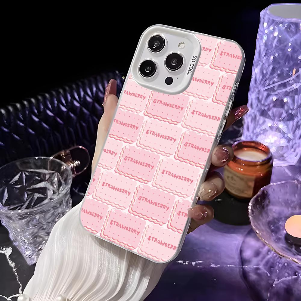 Pink Strawberry Cartoon S-Shortcake Phone Case For iPhone 16 15 14 13 12 11 Pro Max White Matte Laser Metallic Aurora Funda