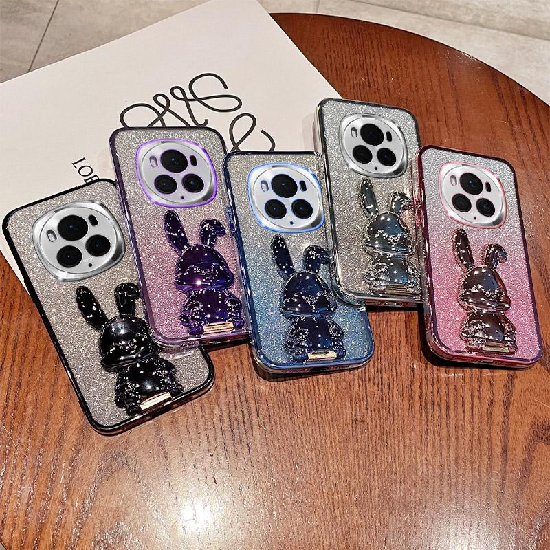 For Honor Magic6 Pro 5G Case PC+TPU Glitter Rabbit Kickstand Phone Cover