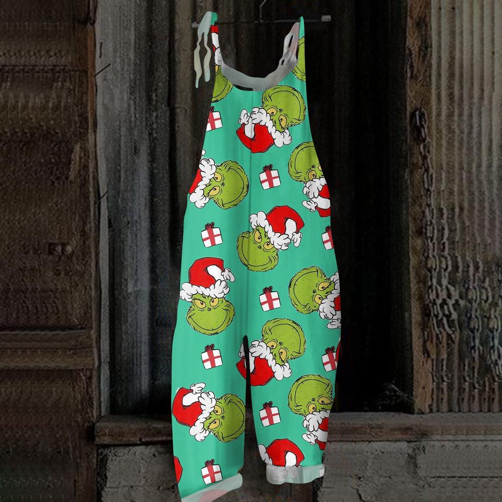 Women's Casual Loose Jumpsuit Christmas Print Wide Leg Jumpsuit Sleeveless With Pockets
