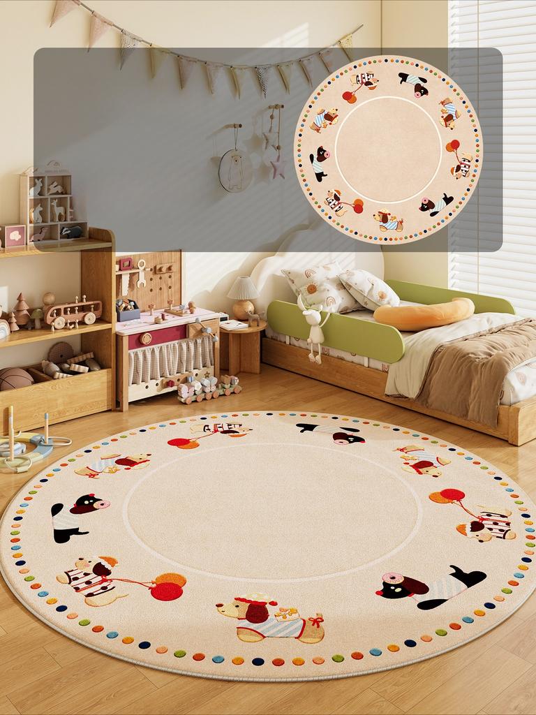 Cartoon Style Bedroom Decor Round Carpet Animal Print Carpets for Living Room Fluffy Soft Children's Floor Mat Thicken Plush Rug