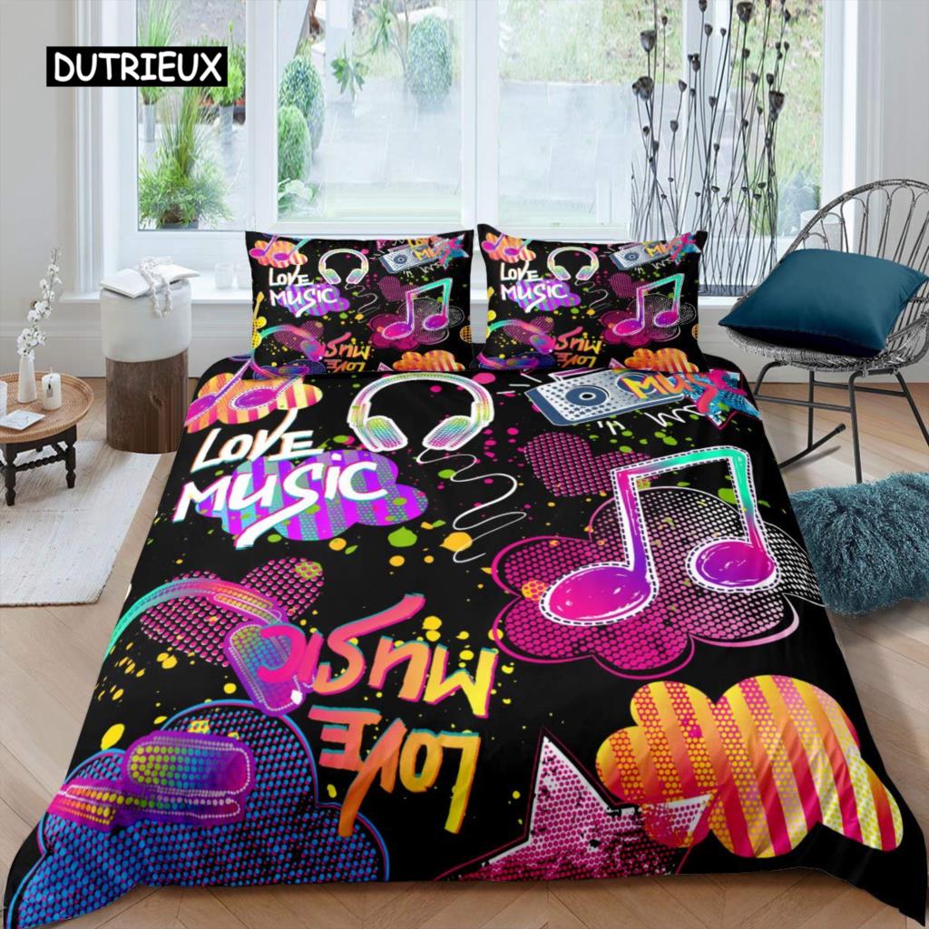 

Рок-музика Підодіяльник King Jazz Music Комплект постільної білизни для підлітків Хіп-хоп Графіті Підодіяльник Музичні ноти Поліестеровий підодіяльник EU single(135x200cm)