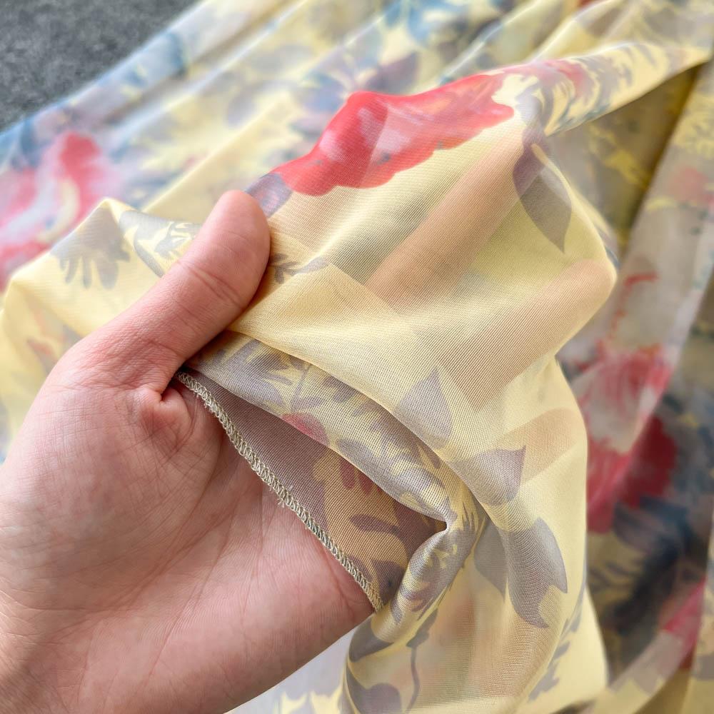 RUGOD Vacation Style Deep V-neck Lantern Sleeves Pleated Long Dress Early Spring Gentle Style Tea Break French Oil Painting Dress
