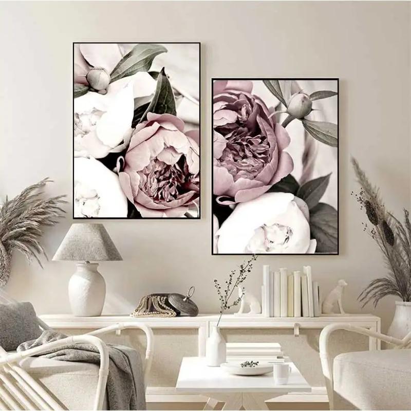 Skandinavisches rosa weißes Blumen-Blatt-Pflanzen-Poster, nordischer botanischer Druck, Leinwand-Malerei, Wandkunst, Dekoration, Bild, Heimdekoration