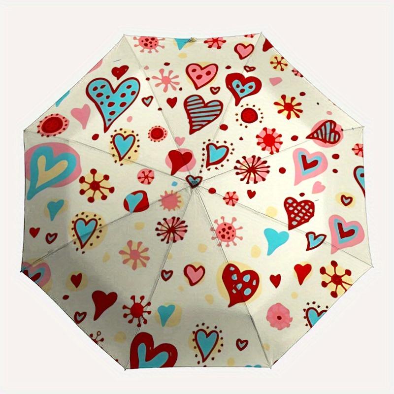 1pc Heart-patterned Automatic Umbrella - 8-Rib Foldable Design, Outdoor Adventures, and Family Celebrations yy250829036