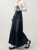 Women's Plus Size High Waist A-line Mid-length Denim Skirt - American Retro Style, Autumn Wear, Raw Edge, Flattering Fit