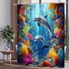 1Pc Dolphin Shower Curtain, Underwater World Simple Fashion Home Hanging Curtain, Bathroom Decor, Bathroom Accessories