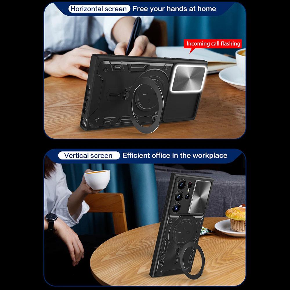 Slide Camera Protection Armor Cases For Samsung Galaxy S24 S23 S22 Ultra S21 Plus S20 FE Magnetic 360 Rotate Holder Ring Cover