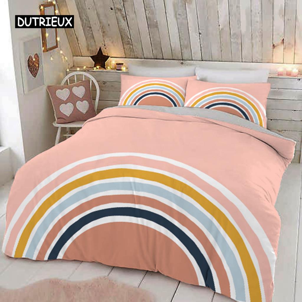 Trendy Pastel Colors Rainbow Bedding Set Baby Kids Duvet Cover 150x210 135x200 With Pillowcases And Zipper