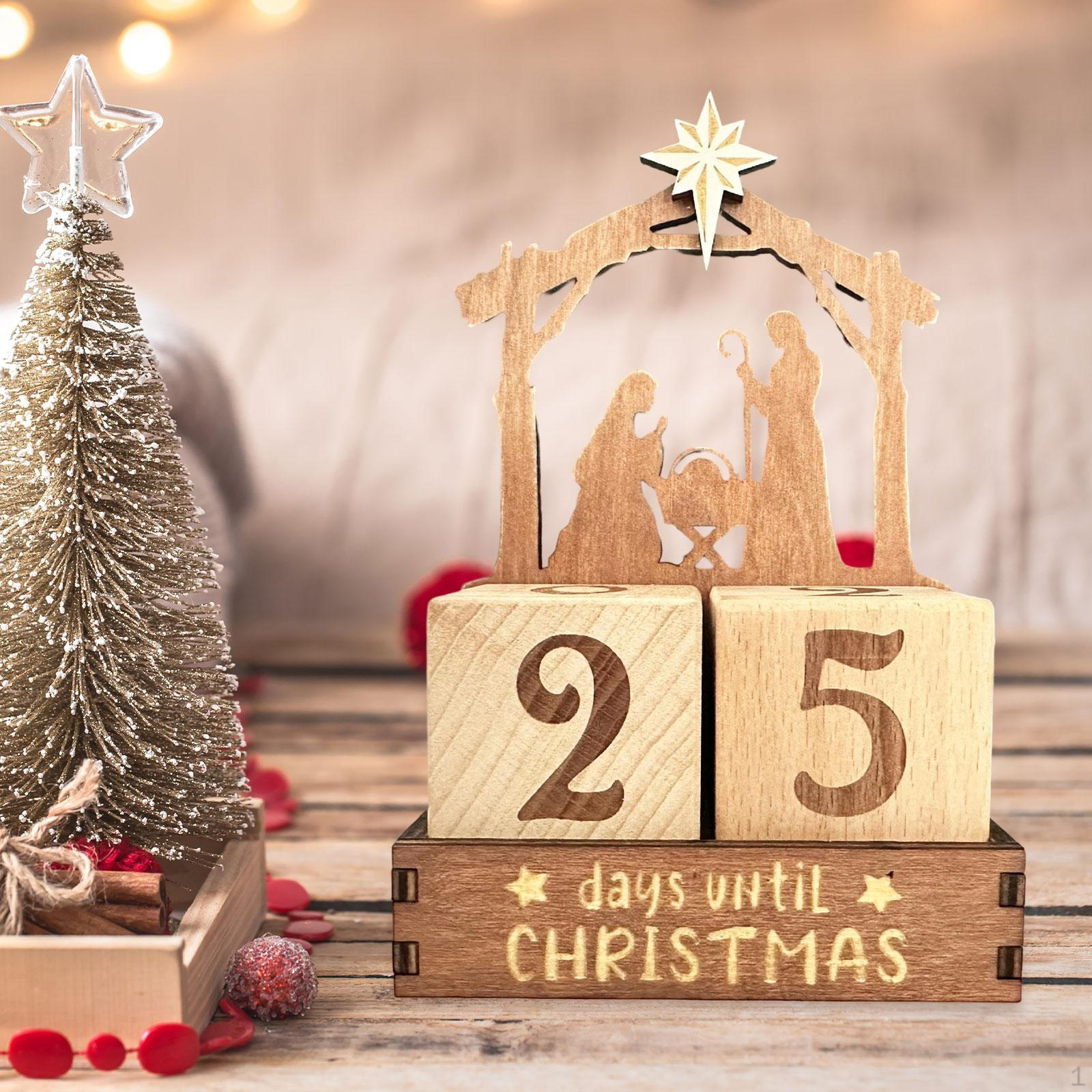 

Days until Christmas Advent Calendar Tabletop Creative Rustic with Wood Blocks for