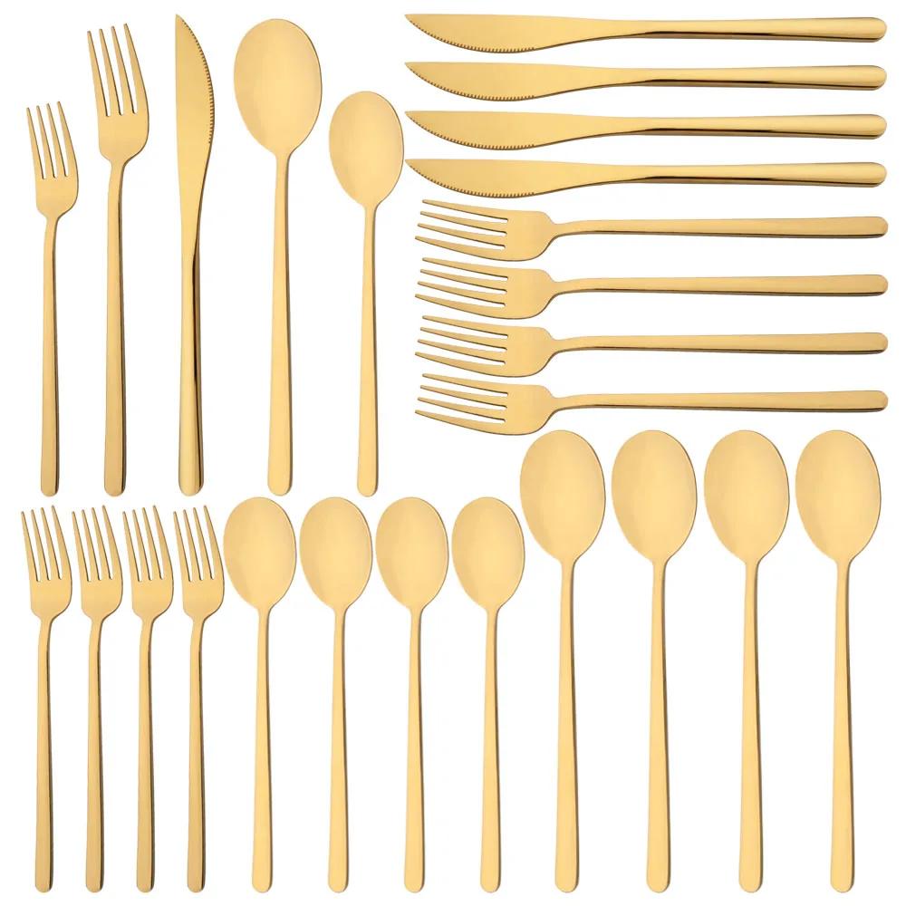 20Pcs/Set Black Cutlery Set Stainless Steel Gold Tableware Knife Dessert Fork Spoon Dinnerware Set Kitchen Flatware Silverware