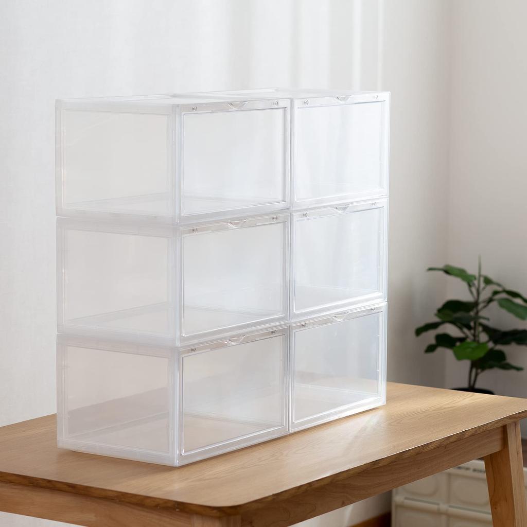 Hachibanya Shoe Box Sneaker Box Sneaker Storage Box Storage Case Shoe Case Shoe Box Shelf Storage Case Transparent Clear of 6 (Set White)