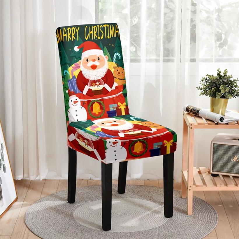 Protiskluzové Elastické Potahy na Jídelní Židle Trendy Roztomilé Potahy na Židle Santa Sněhulák Vánoční Atmosféra Dekorace