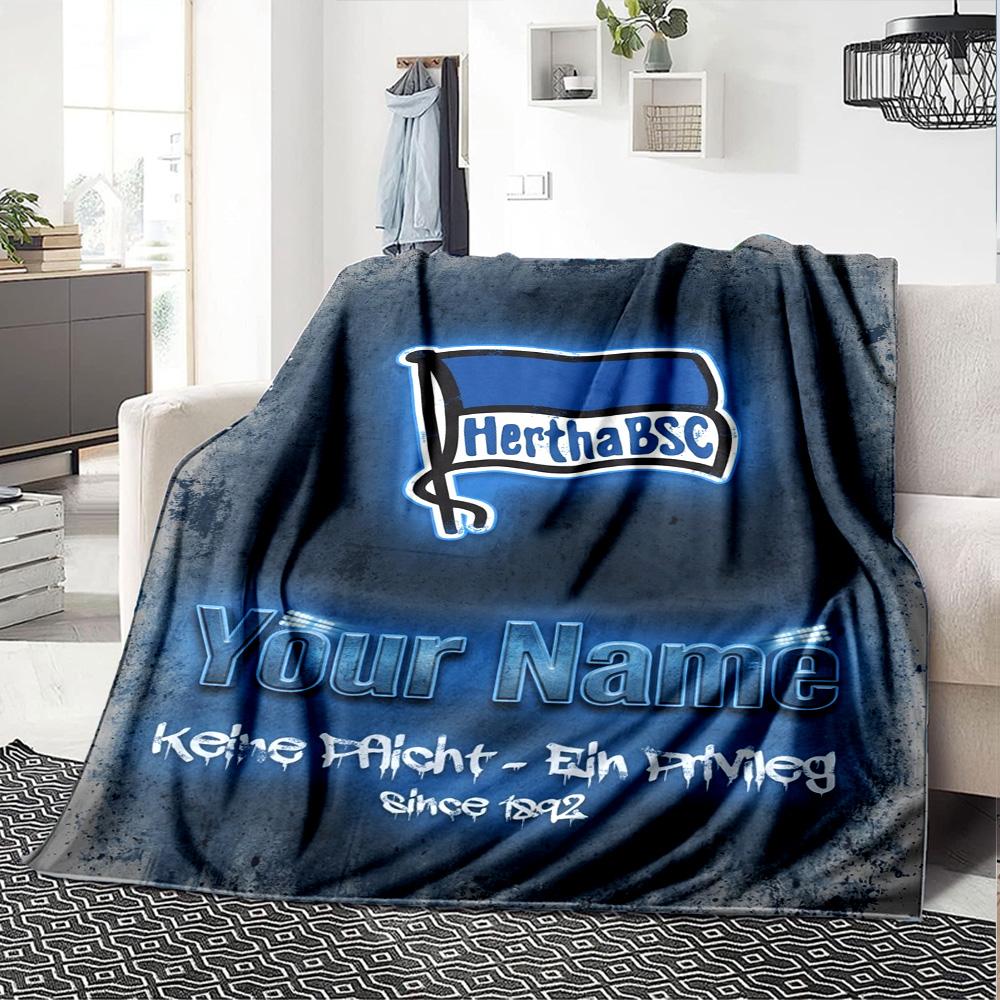 Name Custom Hertha BSC logo Print Flannel Blanket High Quality Warm Comfortable Cover for All Seasons Perfect for Gifts Home Decor