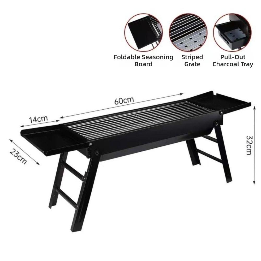 New Stainless Steel Barbecue Charcoal Grill Folding Portable BBQ Grill With 2 Side Tray Tabletop Grill Camping Hiking